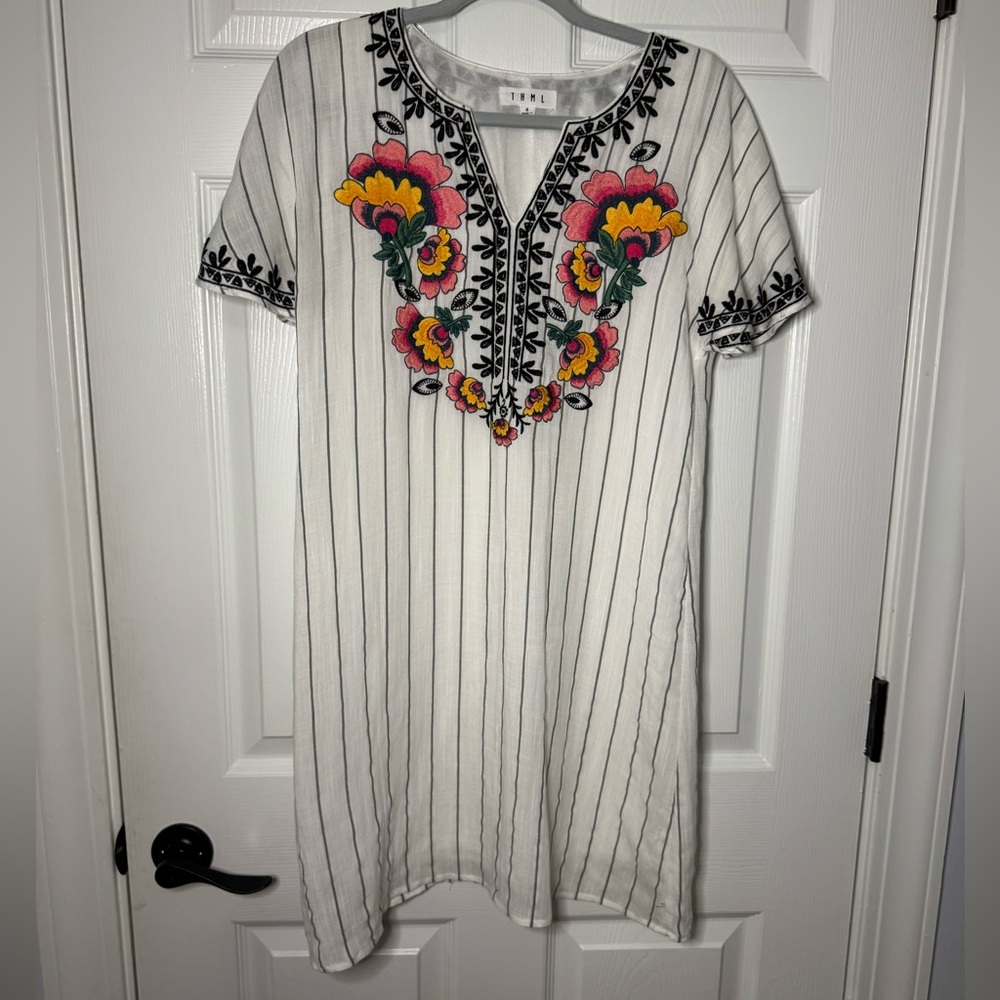 THML White Dress with Black Embroidery